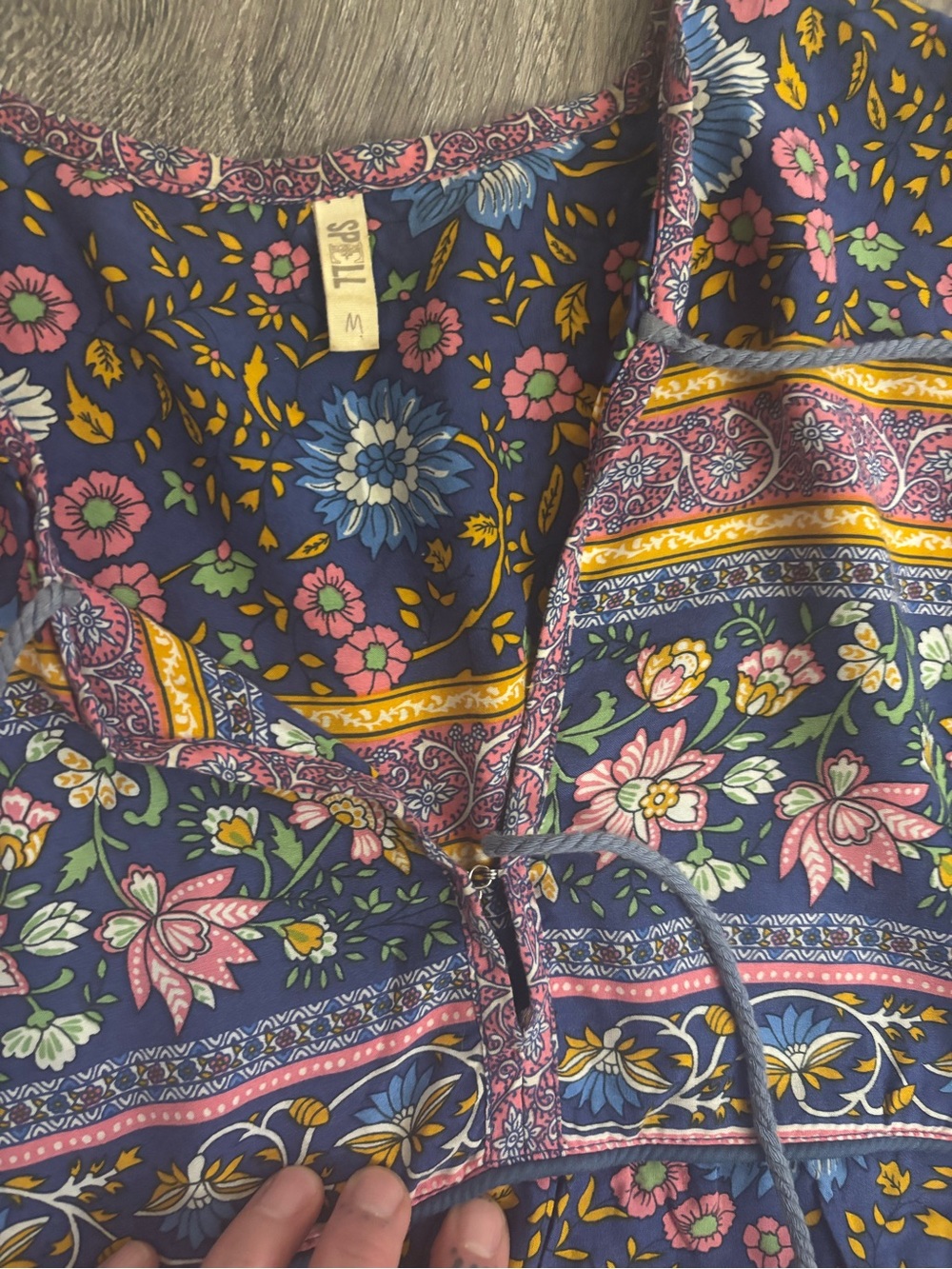 Spell & The Gypsy Collective Folktown Blouse Navy Blue Floral Boho - Size M - Picture 7 of 8